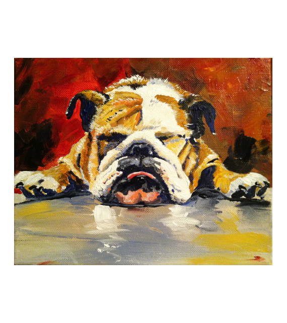 acrylic on canvas bulldog puppy